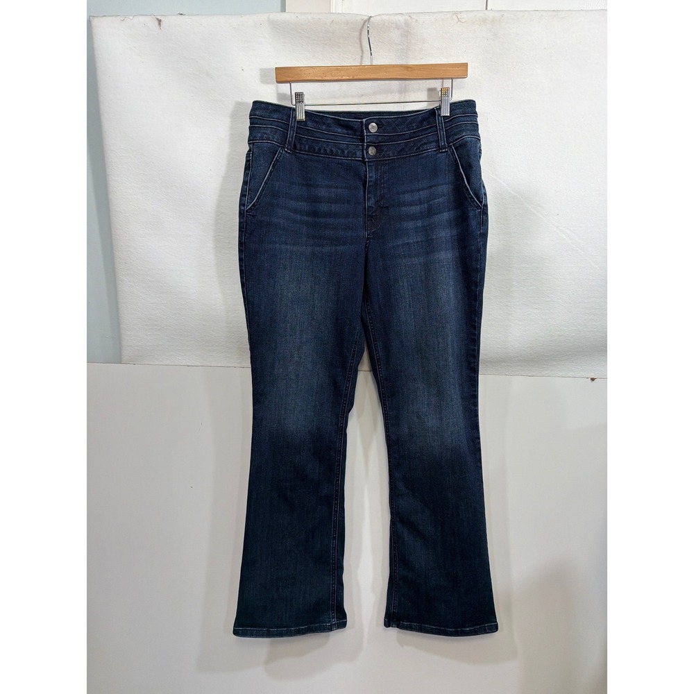 maurices Women Jeans Dark Wash Flare Bootcut High Rise Double Button Size 16 REG